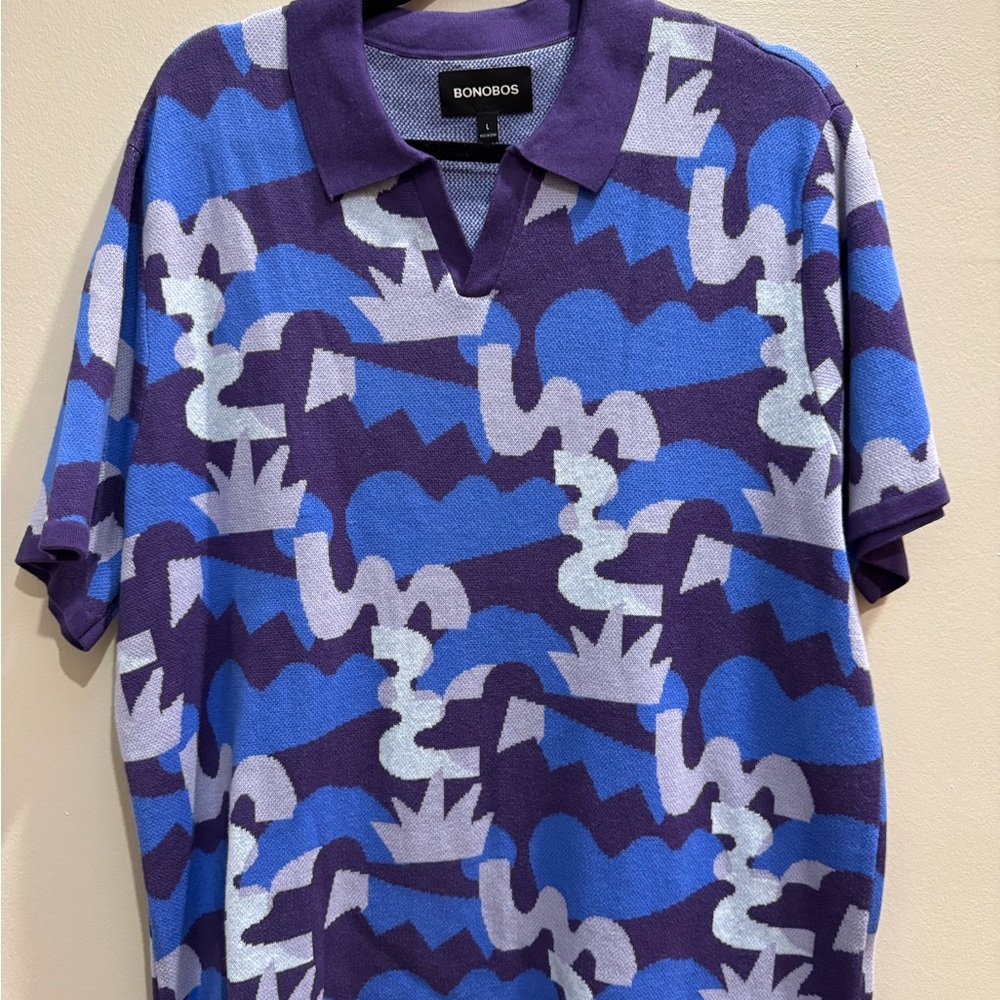 Bonobos Men's Blue and Purple Patterned Shirt